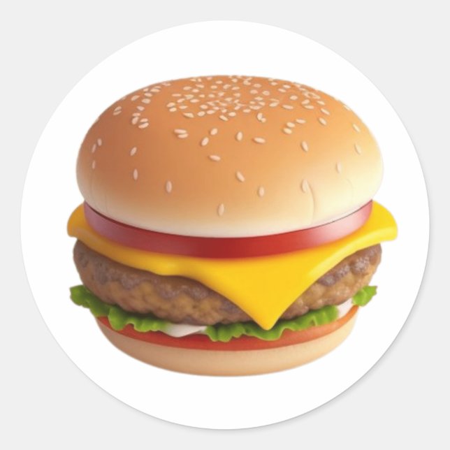 Cute Cheeseburger Illustration Classic Round Sticker (Front)