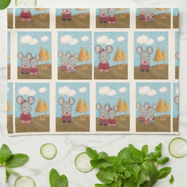 Cute Cheesy Mouse Family Comic Strip Tea Towel (Folded)