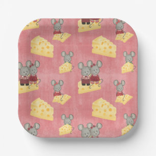 Cute Cheesy Mouse Family Pattern Paper Plate