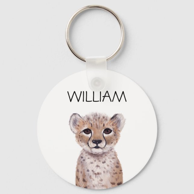 Cute Cheetah Cub Name  Key Ring (Front)