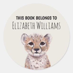 Cute Cheetah Cub Personalised Name School  Classic Round Sticker