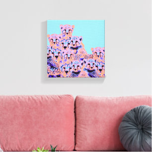 Cute Cheetah Family Pink & Peach Wild Art Canvas Print