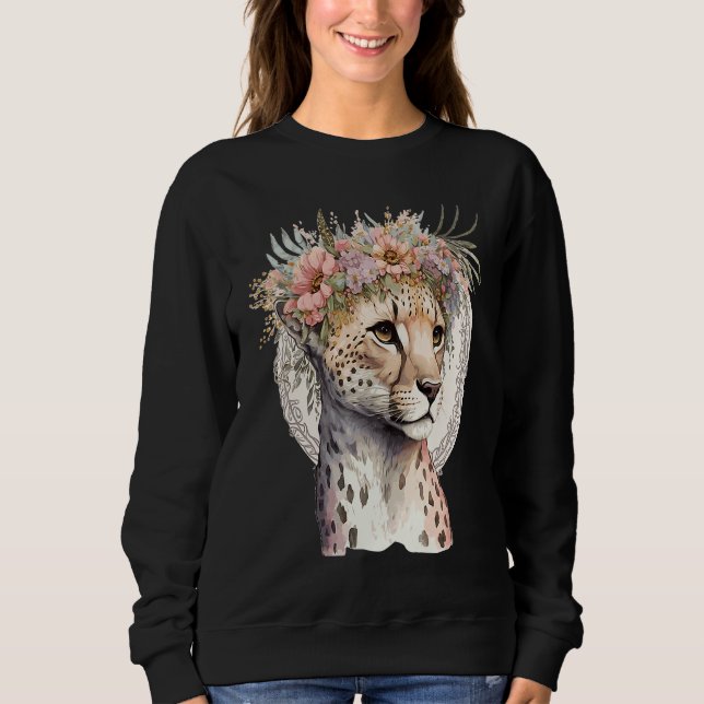 Cute Cheetah Flower Crown Boho Aesthetic Sweatshirt (Front)