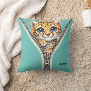  Cute Cheetah Kids Personalised Name  Cushion