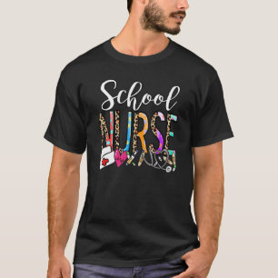 Cute Cheetah Leopard Print School Nurse Back To Sc T-Shirt