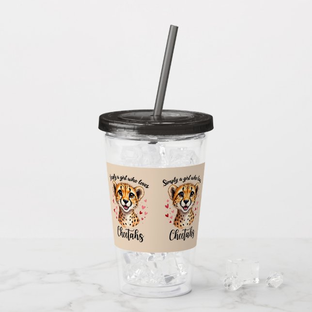 Cute Cheetah Lover Wildlife Art with Heart Accents Acrylic Tumbler (Back Ice)