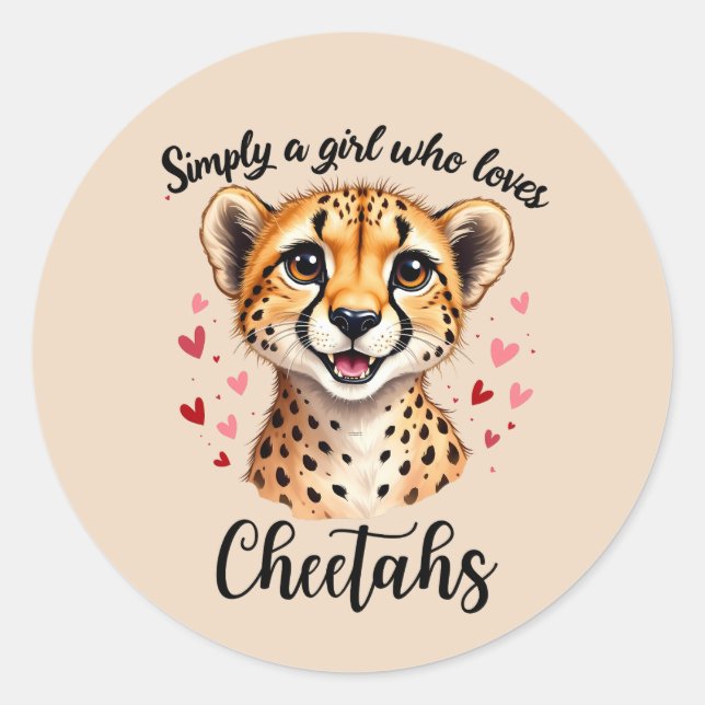 Cute Cheetah Lover Wildlife Art with Heart Accents Classic Round Sticker (Front)