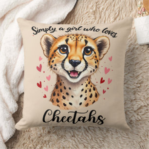 Cute Cheetah Lover Wildlife Art with Heart Accents Cushion