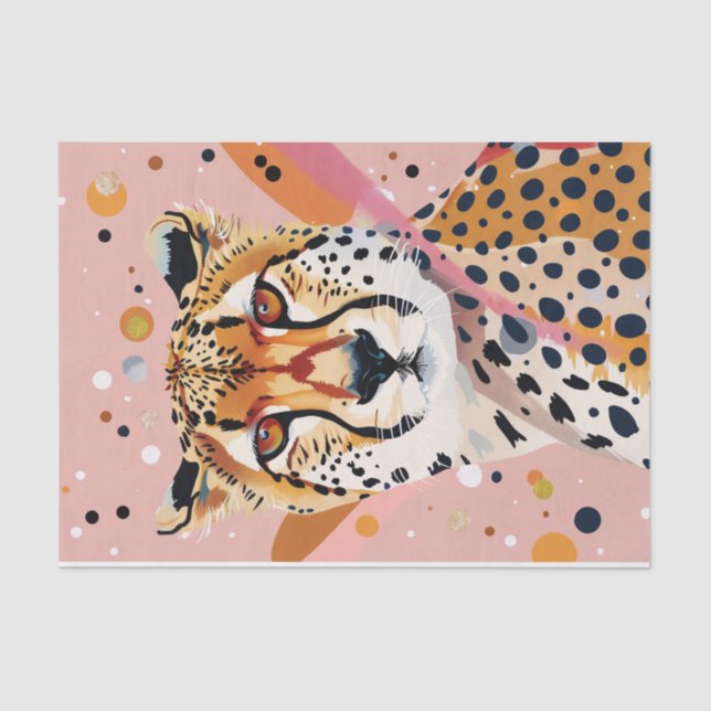 Cute Cheetah Pink Gold Pop Art Decoupage Tissue Paper (Front)