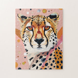 Cute Cheetah Pink Gold Pop Art Jigsaw Puzzle