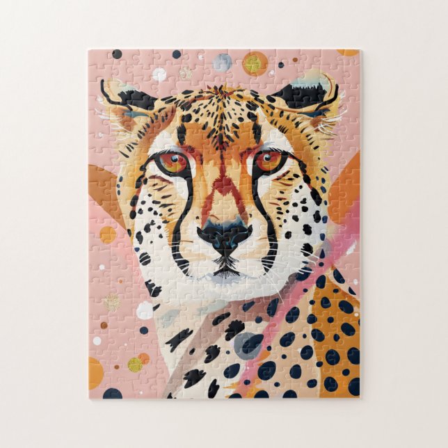 Cute Cheetah Pink Gold Pop Art Jigsaw Puzzle (Vertical)