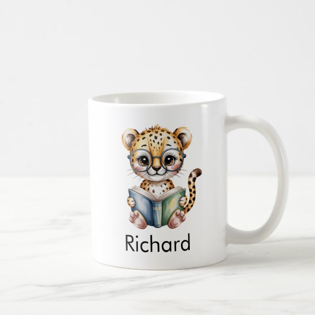 Cute Cheetah Reading a Book Custom Coffee Mug (Right)