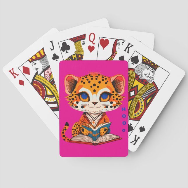 Cute cheetah reading a book  playing cards (Back)