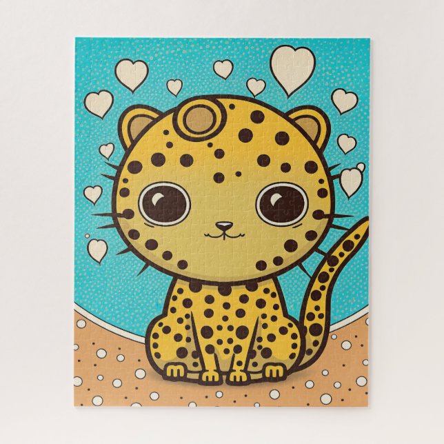Cute Cheetah with hearts for love & valentine Jigsaw Puzzle (Vertical)