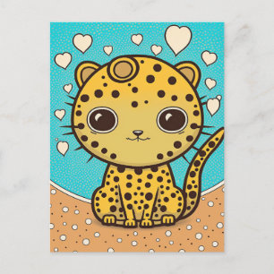 Cute Cheetah with hearts for love & valentine Postcard
