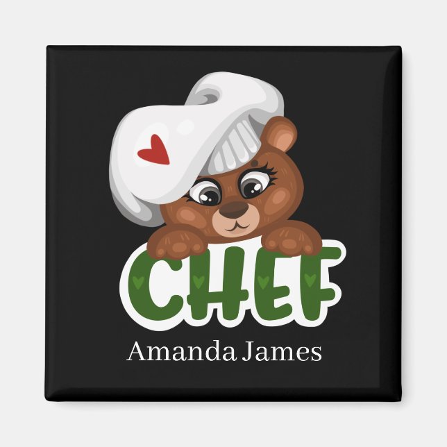 Cute chef bear add name magnet (Front)