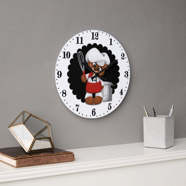 Cute chef bear lovers large clock (Office)
