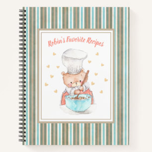 Cute Chef Bear Watercolor Illustration Recipe Notebook
