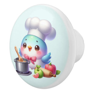 Cute chef bird lovers kitchen  ceramic knob