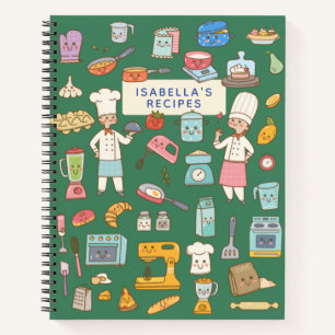 Cute Chef Cartoon Green Personalised Recipe Notebook
