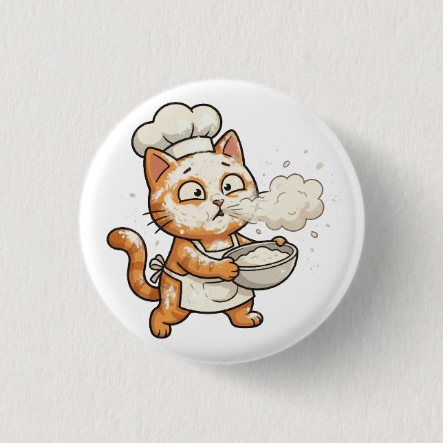 Cute Chef Cat Cooking Hot Food Button (Front)