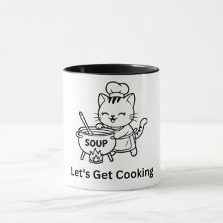 Cute Chef Cat Cooking Soup Foodie Art Mug