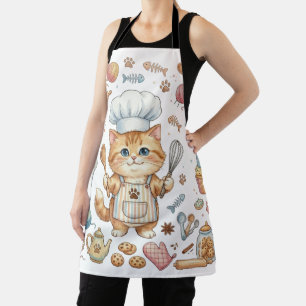 Cute Chef Cat Watercolor Apron – Whimsical Kitty 