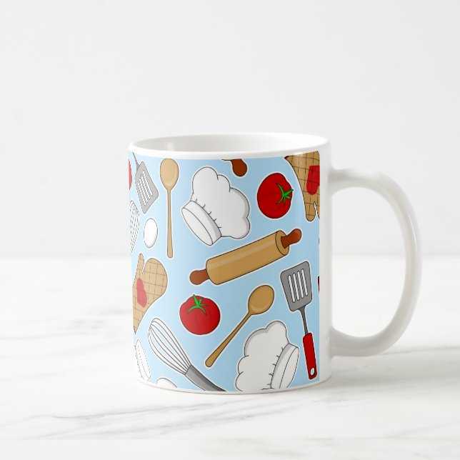 Cute Chef / Cook Love Pattern Blue Coffee Mug (Right)
