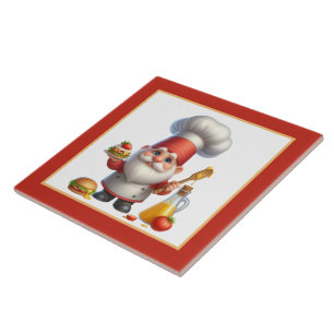 Cute chef cook lovers kitchen gnome ceramic tile