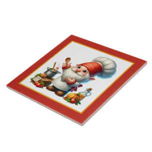 Cute chef cook lovers kitchen gnome  ceramic tile