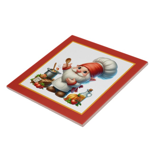 Cute chef cook lovers kitchen gnome  ceramic tile (Side)