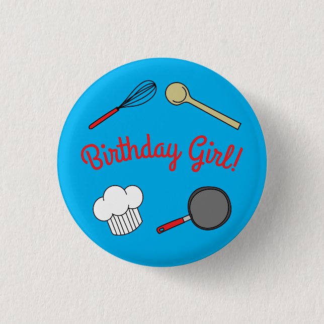 Cute Chef Cooking Kids 1st Birthday Party 3 Cm Round Badge (Front)