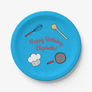 Cute Chef Cooking Kids 1st Birthday Party Paper Plate