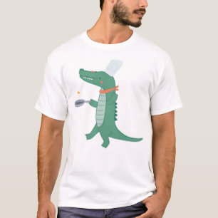 Cute Chef Crocodile Cooking Funny Alligator Cartoo T-Shirt