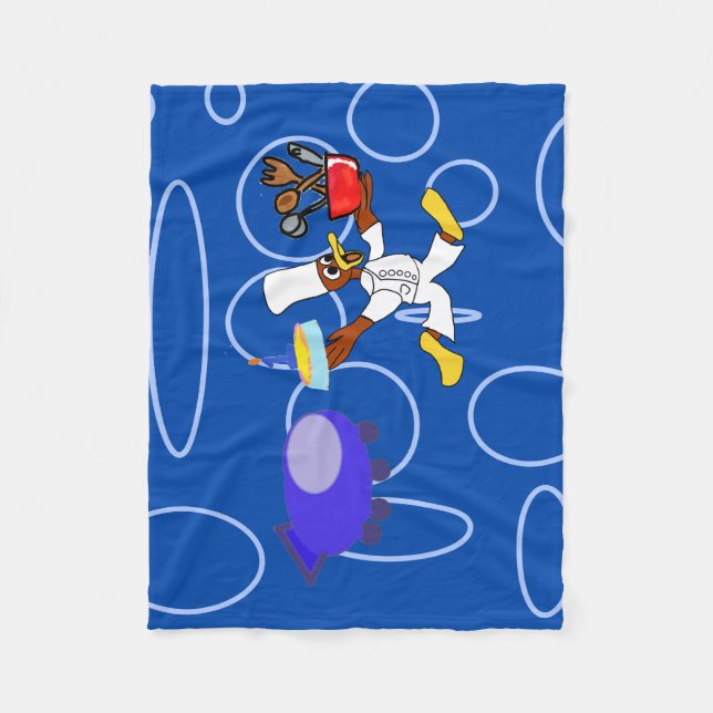 Cute Chef Ducky Kazoo Blue Circles Fleece Blanket (Front)