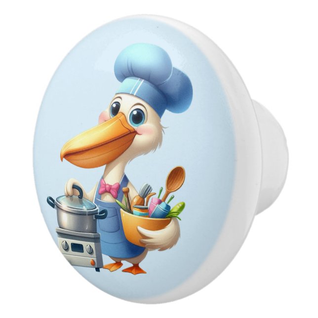 Cute chef kitchen bird pelican ceramic knob (Right)