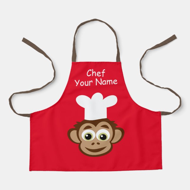 Cute chef monkey cartoon kitchen apron for kids (Front)