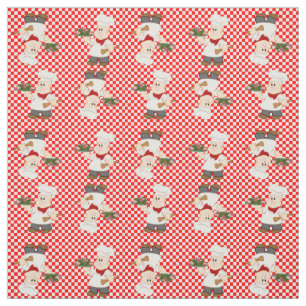Cute Chef On A Red Check Background Fabric