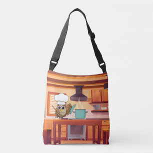 Cute Chef Owl Cooking in Kitchen Crossbody Bag