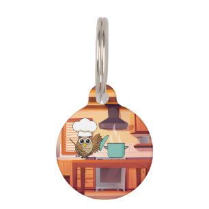 Cute Chef Owl Cooking in Kitchen Personalize Pet Tag