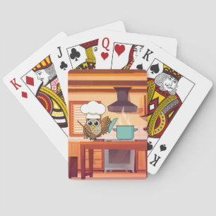 Cute Chef Owl Cooking in Kitchen Playing Cards
