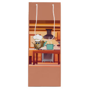 Cute Chef Owl Cooking in Kitchen Wine Gift Bag