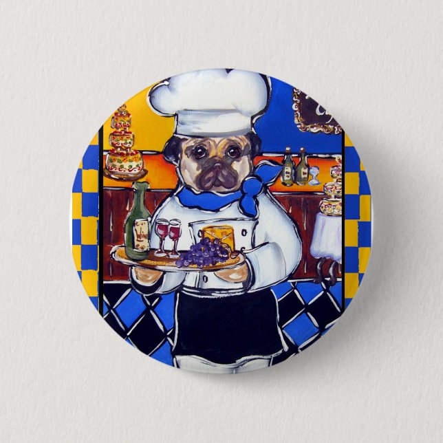 Cute Chef Pug 6 Cm Round Badge (Front)