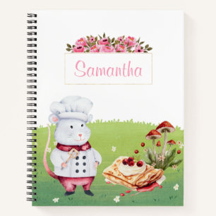 Cute chef  watercolor floral personalised cookbook notebook