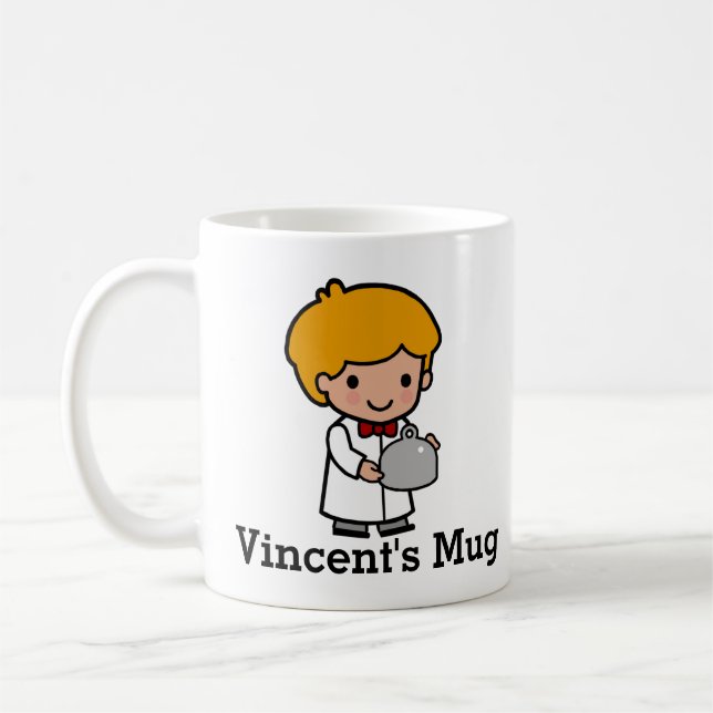Cute Chef with Bow Tie and serving tray Coffee Mug (Left)