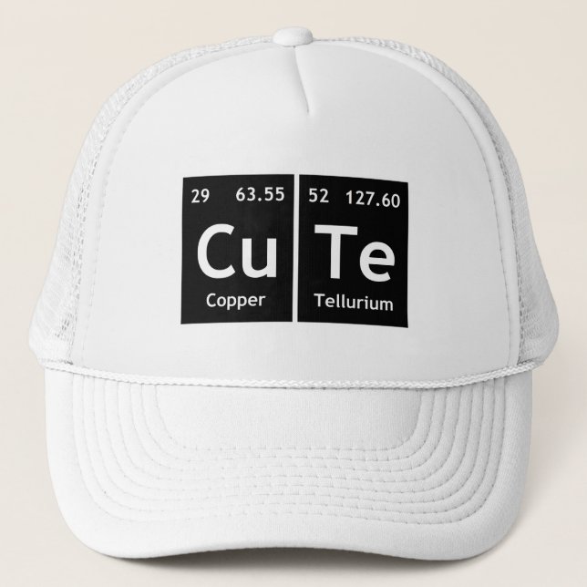 CuTe Chemistry Periodic Table Words Element Symbol Trucker Hat (Front)