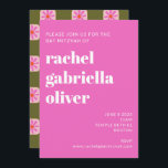 Cute Chequerboard Flower Green Pink Bat Mitzvah Invitation<br><div class="desc">Cute Retro Boho Chequerboard Flower Green Pink Bat Mitzvah Invitation</div>