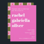Cute Chequerboard Flower Green Pink Bat Mitzvah Invitation<br><div class="desc">Cute Retro Boho Chequerboard Flower Green Pink Bat Mitzvah Invitation</div>