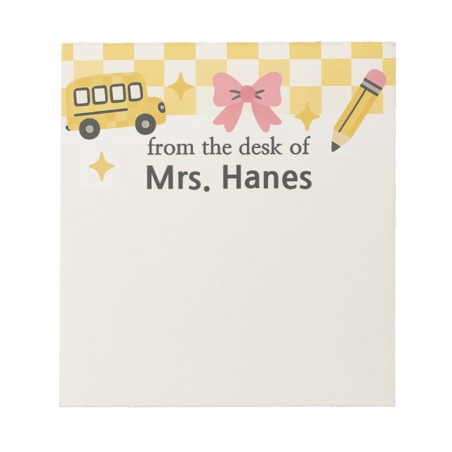 Cute Chequerboard Teacher Personalised Notepad (Front)