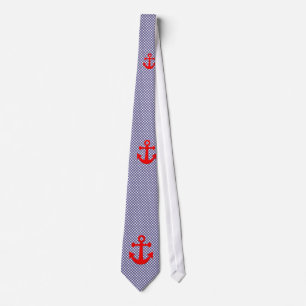 Cute Chequered gingham pattern and Red Anchor Tie